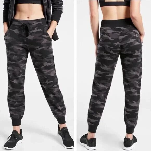 Athleta Triumph Jogger Large Camo Black Gray Sweatpants Drawstring Elastic Waist - Picture 15 of 15